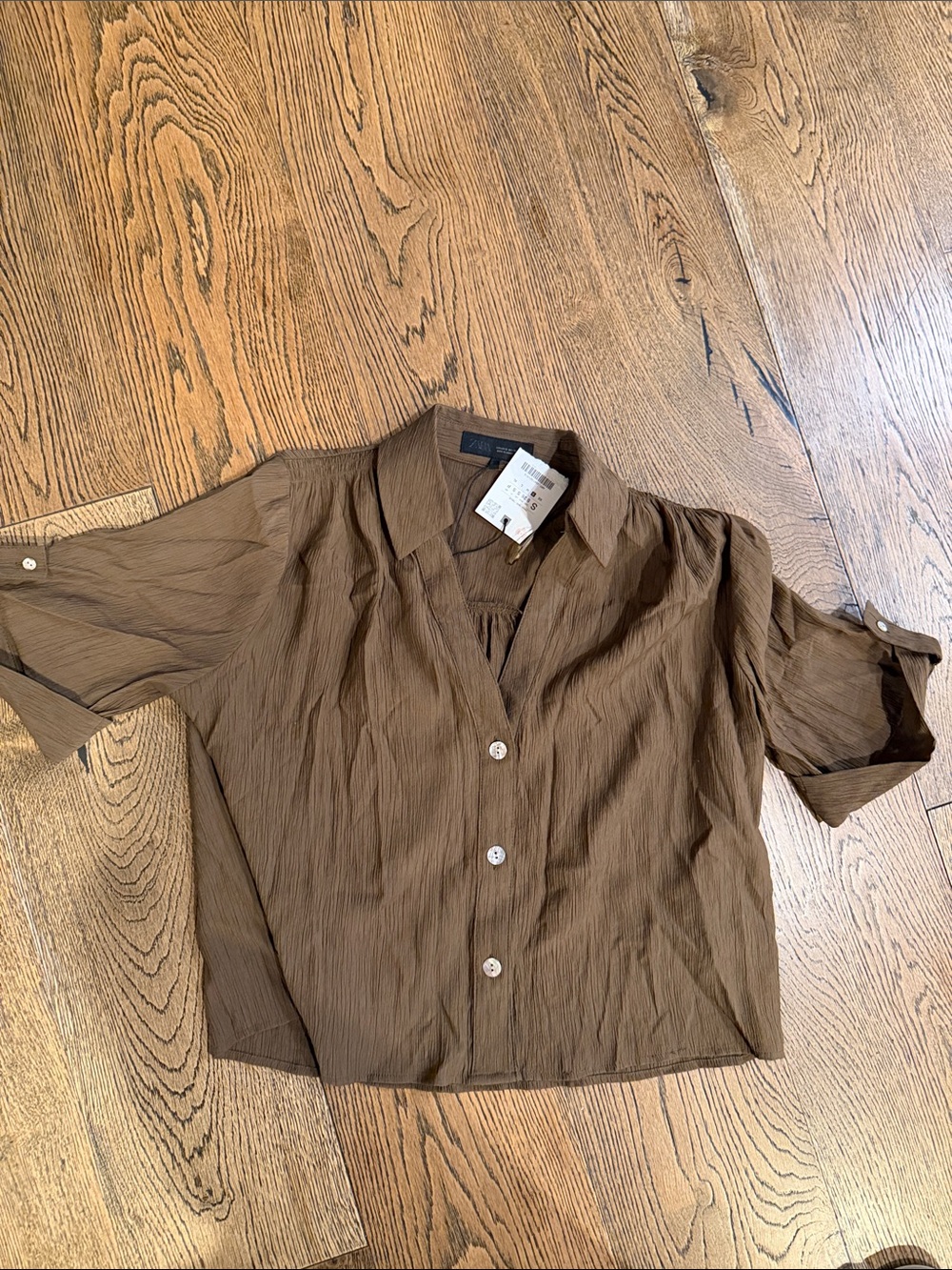 Zara OLIVE Green Short-Sleeve Button-Front Shirt NWT size S